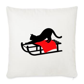 gatto_nero_sulla_slitta_con_copertina_rossa - Sofakissenbezug 45 x 45 cm - Naturweiß  - Vorne