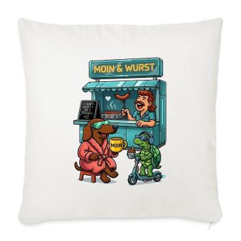 Moin Dackel Imbiss Wurst Futuristisch Schildkröte - Sofakissenbezug 45 x 45 cm - Naturweiß  - Vorne