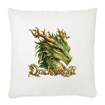 Drachenkraft – Grüner Naturdrache mit Geweih - Sofakissenbezug 45 x 45 cm - Naturweiß  - Vorne
