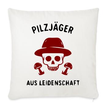 Totenkopf mit Hut und Pilzlogo - Sofakissenbezug 45 x 45 cm - Naturweiß  - Vorne