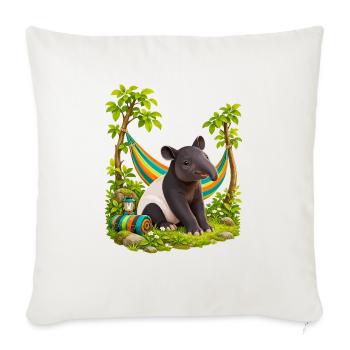 Kleiner Tapir am bunten Hängemattenlager - Sofakissenbezug 45 x 45 cm - Naturweiß  - Vorne