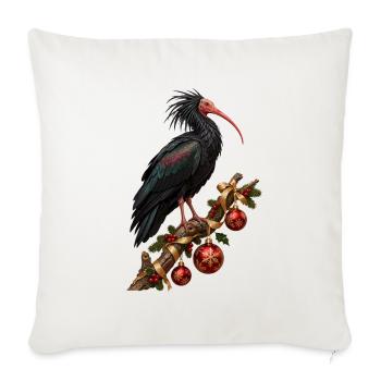 Waldrapp mit rubinroten Weihnachtskugeln - Sofakissenbezug 45 x 45 cm - Naturweiß  - Vorne