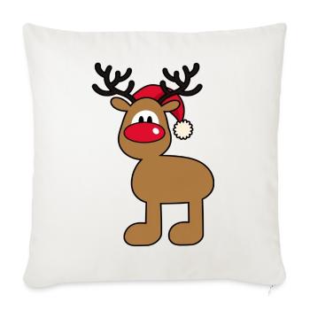Süßer Weihnachtselch – Rentier mit roter Nase - Sofakissenbezug 45 x 45 cm - Naturweiß  - Vorne