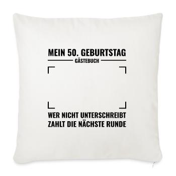 Gästebuch 50. Geburtstag zum Unterschreiben - Sofakissenbezug 45 x 45 cm - Naturweiß  - Vorne