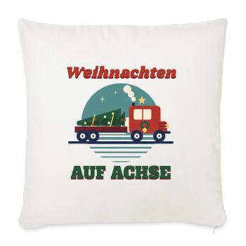 Weihnachten auf Achse – Retro LKW Fernfahrer - Sofakissenbezug 45 x 45 cm - Naturweiß  - Vorne