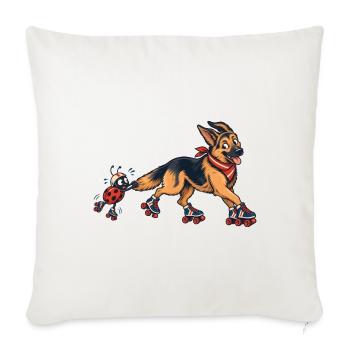 Schäferhund und Marienkäfer auf Rollschuhen - Sofakissenbezug 45 x 45 cm - Naturweiß  - Vorne