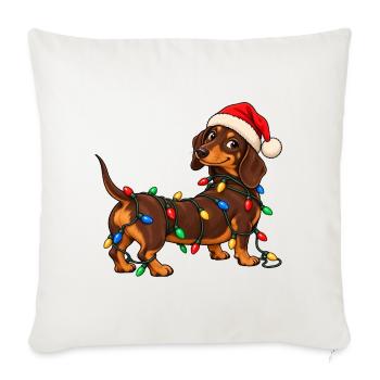 Lustiger Weihnachtsdackel mit bunter Lichterkette - Sofakissenbezug 45 x 45 cm - Naturweiß  - Vorne