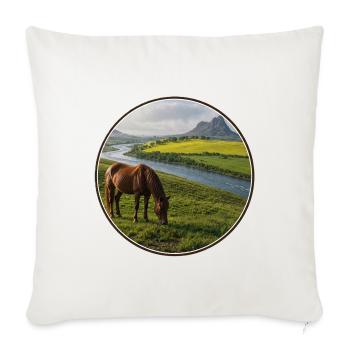 Flusslandschaft mit Pferd auf der Wiese - Sofakissenbezug 45 x 45 cm - Naturweiß  - Vorne