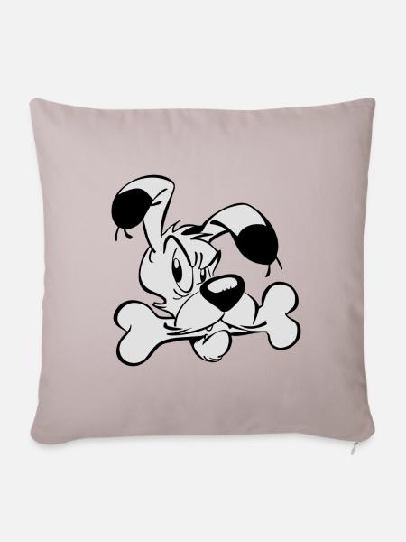 Asterix & Obelix - Idefix mit Knochen - Sofakissenbezug 45 x 45 cm - helles Taupe