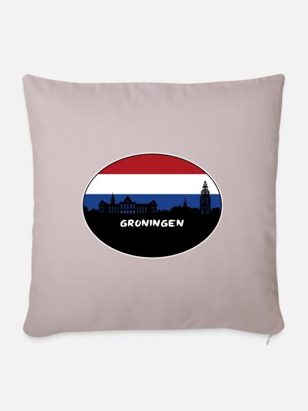 Groningen Niederlande Flagge Skyline Silhouette Trav - Sofakissenbezug 45 x 45 cm - helles Taupe