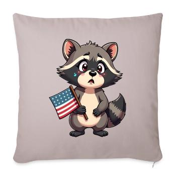 Besorgter Waschbär mit US Flagge - Sofakissenbezug 45 x 45 cm - helles Taupe - Vorne