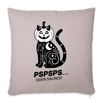 Pspsps oder Saures – Schwarze Katze Halloween - Sofakissenbezug 45 x 45 cm - helles Taupe - Vorne