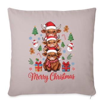 Weihnachtliche Hochlandrinder mit Nikolausmützen - Sofakissenbezug 45 x 45 cm - helles Taupe - Vorne