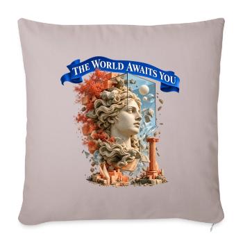 The World Awaits You – Surreale Weltreise - Sofakissenbezug 45 x 45 cm - helles Taupe - Vorne