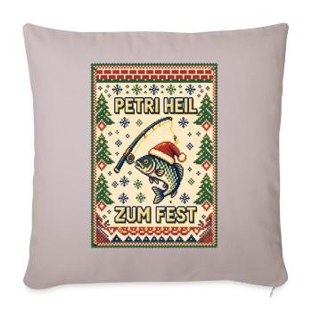 Petri Heil zum Fest – Pixel Ugly Sweater Angler - Sofakissenbezug 45 x 45 cm - helles Taupe - Vorne