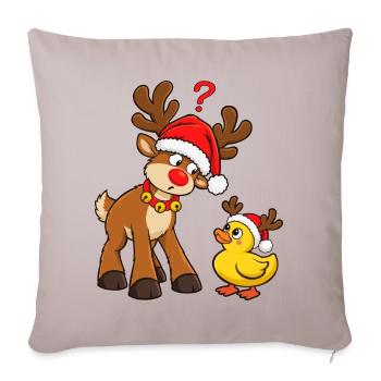 Rentier mit Ente Weihnachtsente Badeente - Sofakissenbezug 45 x 45 cm - helles Taupe - Vorne