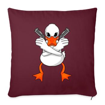 Ente mit Pistole - Sofakissenbezug 45 x 45 cm - Burgunderrot - Vorne