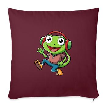 Frosch Lustige Cartoon Figur Kopfhörer Musik - Sofakissenbezug 45 x 45 cm - Burgunderrot - Vorne