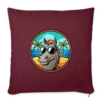 Cheval Drôle Dessin Animé Plage D’été Lunettes De Soleil Cool - Housse de coussin décorative 45 x 45 cm - bordeaux - Devant