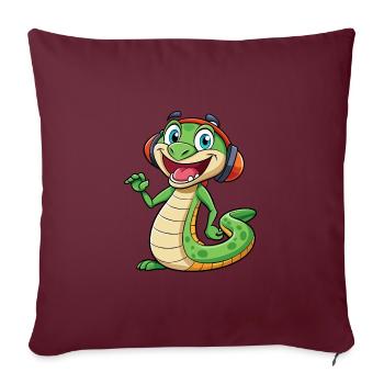 Serpent Drôle Dessin Animé Personnage Casque Musique - Housse de coussin décorative 45 x 45 cm - bordeaux - Devant