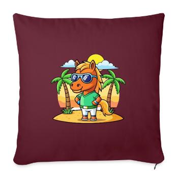 Cheval Drôle Dessin Animé Plage Été Lunettes de soleil - Housse de coussin décorative 45 x 45 cm - bordeaux - Devant