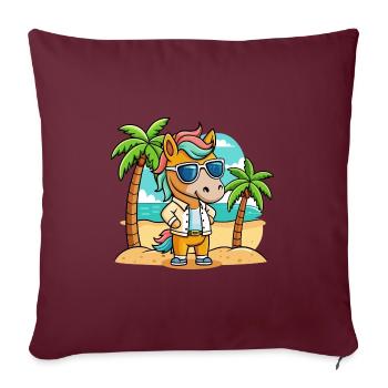 Cheval Drôle Dessin Animé Plage Été Lunettes de soleil - Housse de coussin décorative 45 x 45 cm - bordeaux - Devant