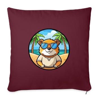 Cochon d’Inde Drôle Dessin Animé Plage Été Lunettes de soleil - Housse de coussin décorative 45 x 45 cm - bordeaux - Devant