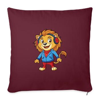 Lion Funny Cartoon Character Musique de casque - Housse de coussin décorative 45 x 45 cm - bordeaux - Devant