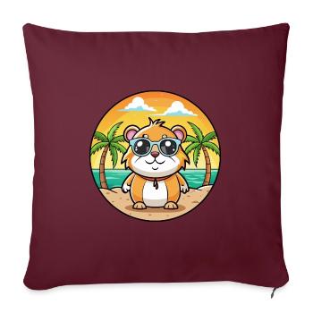 Cochon d’Inde Drôle Dessin Animé Plage Été Lunettes de soleil - Housse de coussin décorative 45 x 45 cm - bordeaux - Devant