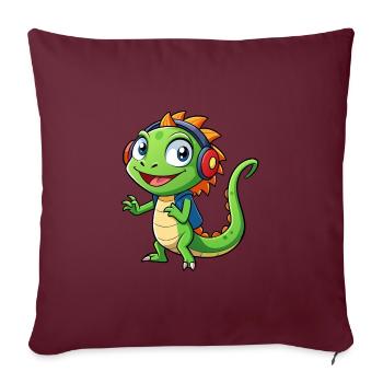 Lézard Drôle Dessin Animé Personnage Casque Musique - Housse de coussin décorative 45 x 45 cm - bordeaux - Devant