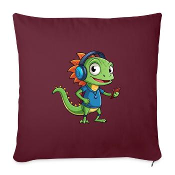 Lézard Drôle Dessin Animé Personnage Casque Musique - Housse de coussin décorative 45 x 45 cm - bordeaux - Devant