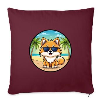 Poméranie Spitz allemand race de chien Cartoon Beach - Housse de coussin décorative 45 x 45 cm - bordeaux - Devant