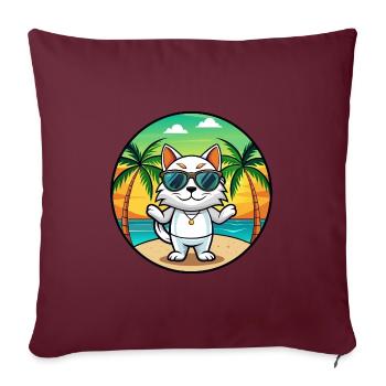 Japanese Bobtail Cat Breed Cartoon Sunglass Beach - Sofa pillowcase 17,3'' x 17,3'' (45 x 45 cm) - burgundy - Front