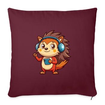 hérisson drôle de personnage de dessin animé musique de casque - Housse de coussin décorative 45 x 45 cm - bordeaux - Devant