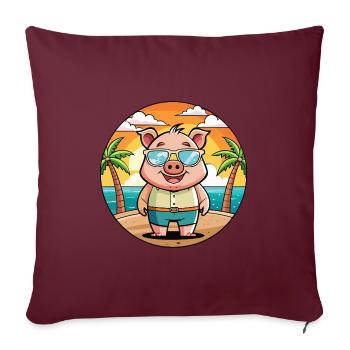 Cochon Drôle Dessin Animé Plage De Plage Lunettes - Housse de coussin décorative 45 x 45 cm - bordeaux - Devant