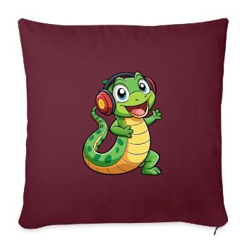 Serpent Drôle Dessin Animé Personnage Casque Musique - Housse de coussin décorative 45 x 45 cm - bordeaux - Devant