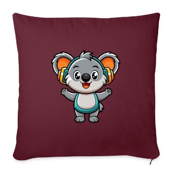 Koala Funny Cartoon Character Musique de casque - Housse de coussin décorative 45 x 45 cm - bordeaux - Devant
