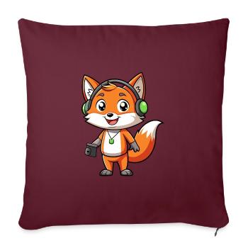 Fuchs Lustige Zeichentrickfigur Kopfhörer Musik - Sofakissenbezug 45 x 45 cm - Burgunderrot - Vorne