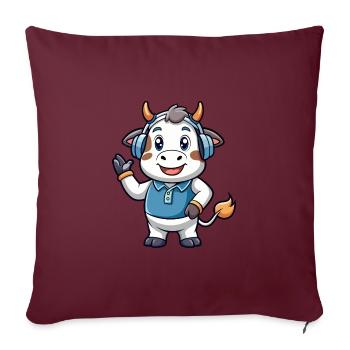 Kuh Lustige Cartoon Figur Kopfhörer Musik - Sofakissenbezug 45 x 45 cm - Burgunderrot - Vorne