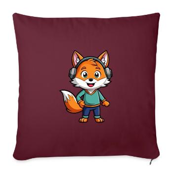 Fuchs Lustige Zeichentrickfigur Kopfhörer Musik - Sofakissenbezug 45 x 45 cm - Burgunderrot - Vorne