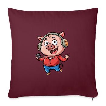 Cochon Drôle Dessin Animé Personnage Casque Musique - Housse de coussin décorative 45 x 45 cm - bordeaux - Devant