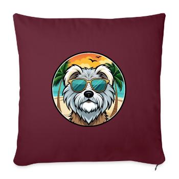 Tibet Terrier Hund Rasse Cartoon Sonnenbrille Strand - Sofakissenbezug 45 x 45 cm - Burgunderrot - Vorne