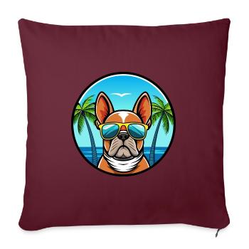 Bouledogue Français Race Dessin Animé Lunettes de Soleil Plage - Housse de coussin décorative 45 x 45 cm - bordeaux - Devant