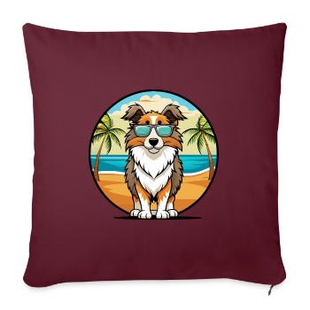 English Shepherd Dog Breed Cartoon Sunglass Beach - Sofa pillowcase 17,3'' x 17,3'' (45 x 45 cm) - burgundy - Front