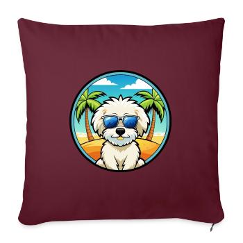 Bichon frisé race de chien dessin animé lunettes de soleil plage - Housse de coussin décorative 45 x 45 cm - bordeaux - Devant