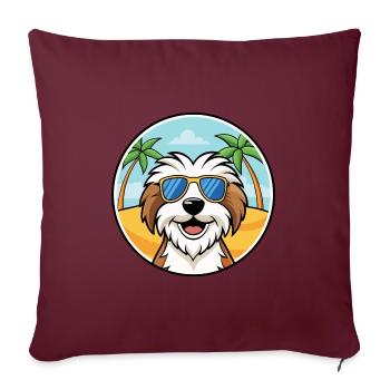 Tibetan Terrier Dog Breed Cartoon Sunglasses Beach - Sofa pillowcase 17,3'' x 17,3'' (45 x 45 cm) - burgundy - Front