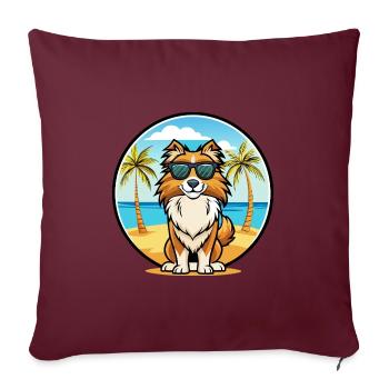 English Shepherd Dog Breed Cartoon Sunglass Beach - Sofa pillowcase 17,3'' x 17,3'' (45 x 45 cm) - burgundy - Front