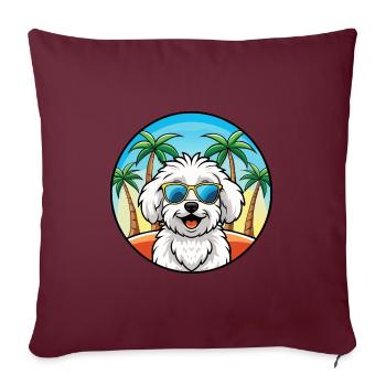 Bichon frisé race de chien dessin animé lunettes de soleil plage - Housse de coussin décorative 45 x 45 cm - bordeaux - Devant