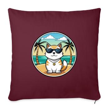 Japanese Bobtail Cat Breed Cartoon Sunglass Beach - Sofa pillowcase 17,3'' x 17,3'' (45 x 45 cm) - burgundy - Front