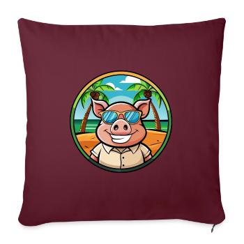 Cochon Drôle Dessin Animé Plage D’été Lunettes De Soleil Autocollant - Housse de coussin décorative 45 x 45 cm - bordeaux - Devant